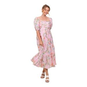 NWT By The River Pink Floral Pleated Midi Dress Size M